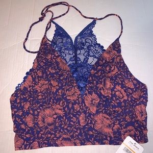 Free People Intimately Lace Detail Bralette Pull On Halter Neck Purple Sz Sm